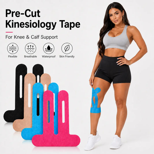 Precut Kinesiology Tape for Knees, 10 Pcs Waterproof Athletic Knee Support Tape for Running, Gym, Basketball & Training