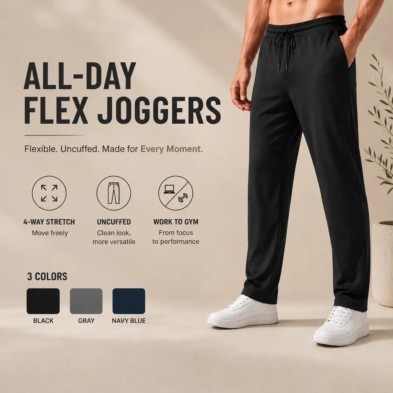 Men'S All-Day Flex Uncuffed Joggers with Zipper Pockets – Lightweight Tapered Stretchy Performance Pants for Travel, Work, Golf & Everyday Wear Fathersdaygift