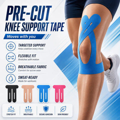 Precut Kinesiology Tape for Knees, 10 Pcs Waterproof Athletic Knee Support Tape for Running, Gym, Basketball & Training