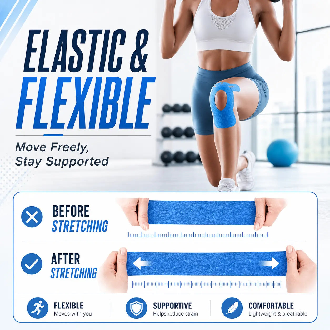 Precut Kinesiology Tape for Knees, 10 Pcs Waterproof Athletic Knee Support Tape for Running, Gym, Basketball & Training