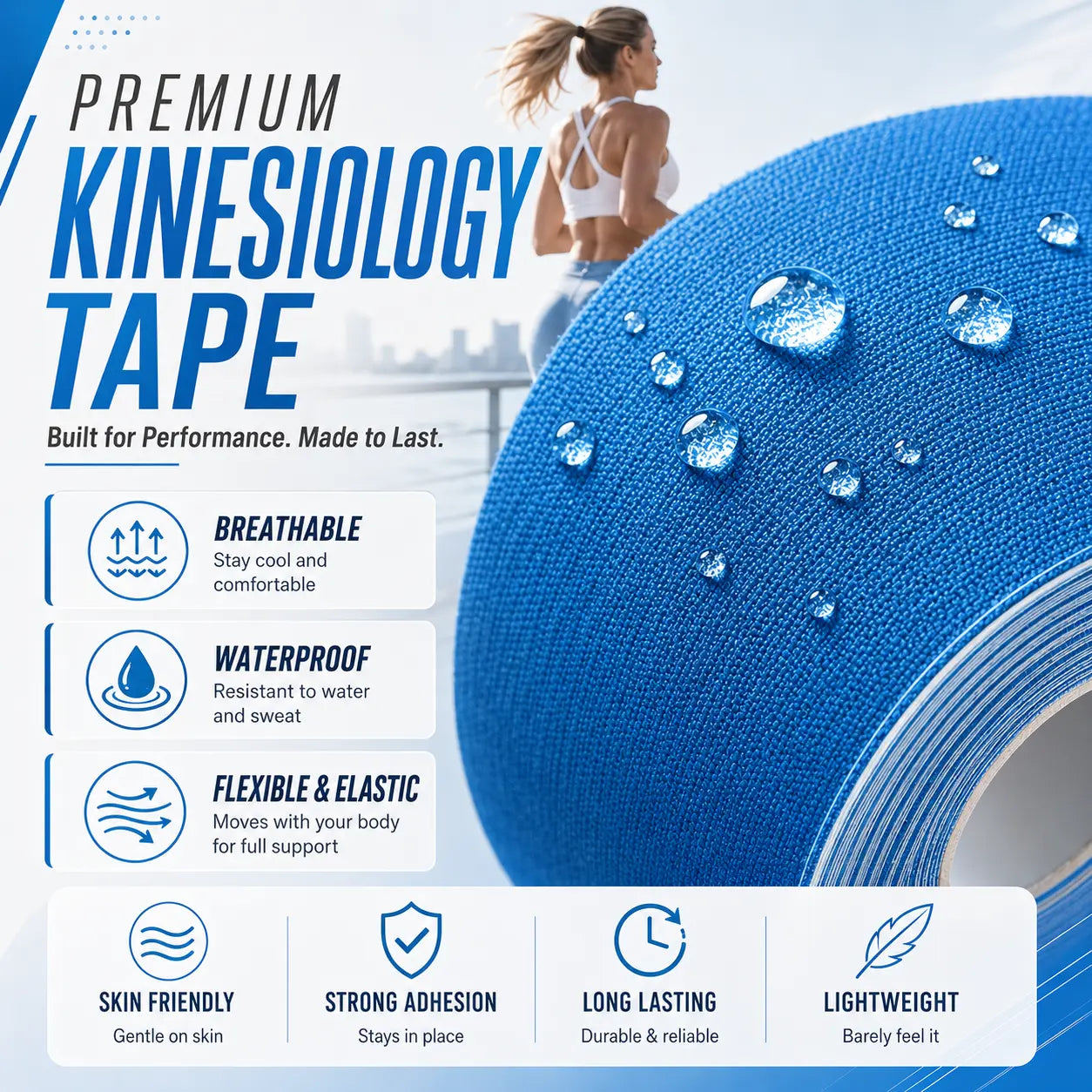 Precut Kinesiology Tape for Knees, 10 Pcs Waterproof Athletic Knee Support Tape for Running, Gym, Basketball & Training